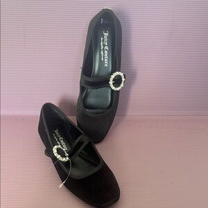 Juicy Couture Black Ballet Flats with Silver-Toned Buckle